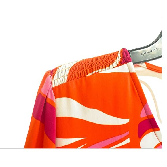 La Mer Luxe Orange Pink Psychedelic Puff Sleeve Midi Dress Women’s Medium - Picture 3 of 8